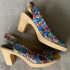 Spring Step Multicolor Open-toe Slingback Heels, 39